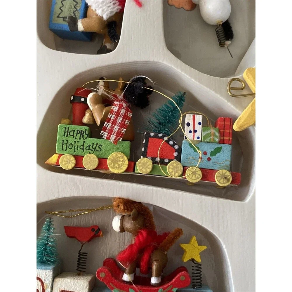 12 Vintage Painted Wooden MOOSE THEMED Christmas Ornaments Bottle Brush Animals